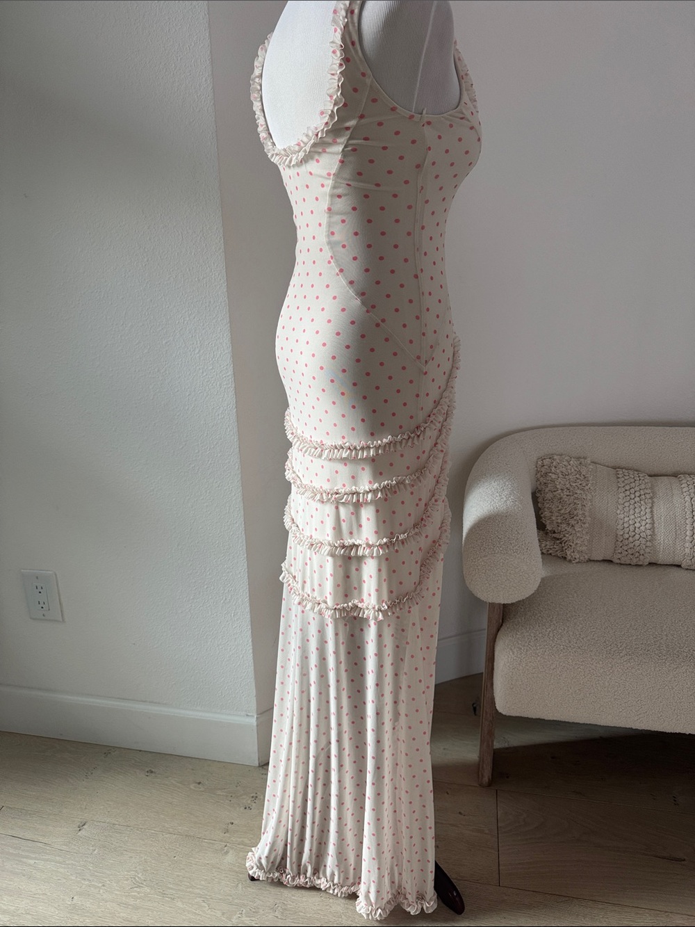 AFRM Landa Polka Dot Mesh Ruffle-Trim Maxi Dress S/P - Picture 4 of 10
